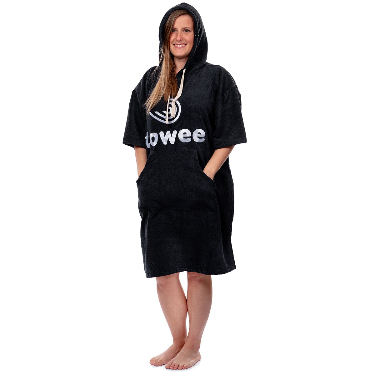 Surf poncho Towee anthracite with white embroidery, 70 x 100 cm