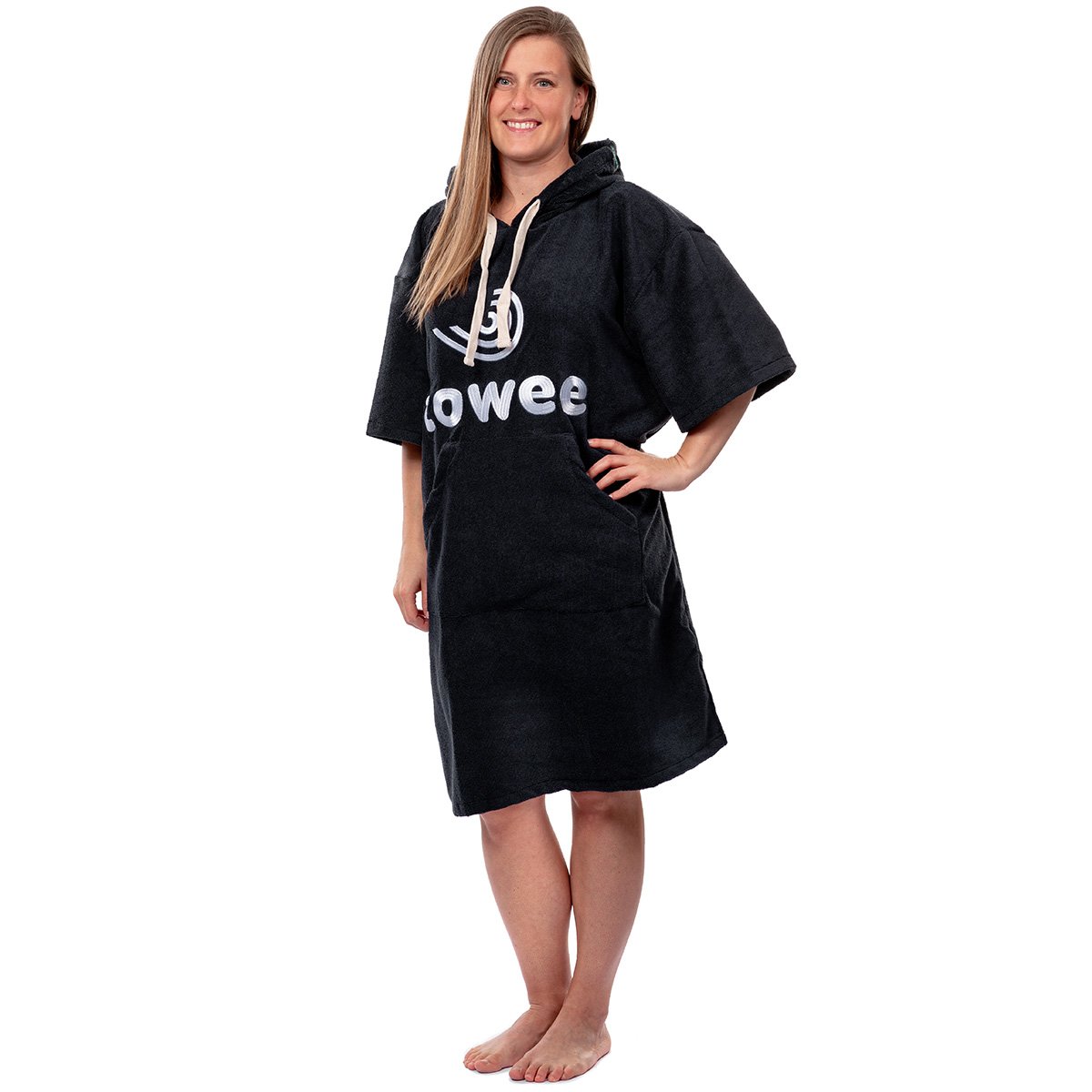 Surf poncho Towee anthracite with white embroidery, 70 x 100 cm