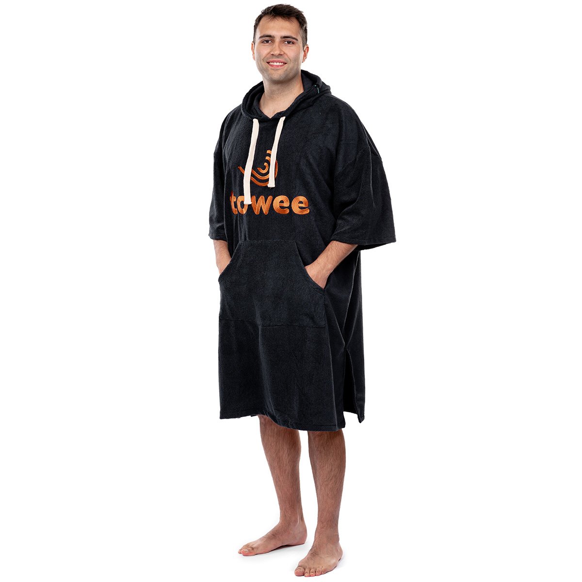 Surf poncho Towee anhtracite with orange embroidery, 80 x 115 cm